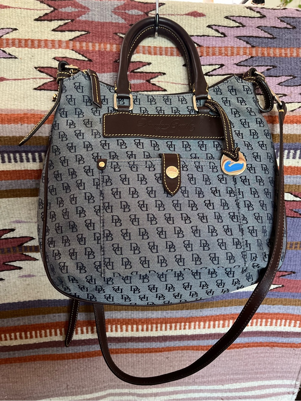 Vintage Dooney and Bourke Tear Drop Hobo Bag Logo Signature Monogram Canvas Grey